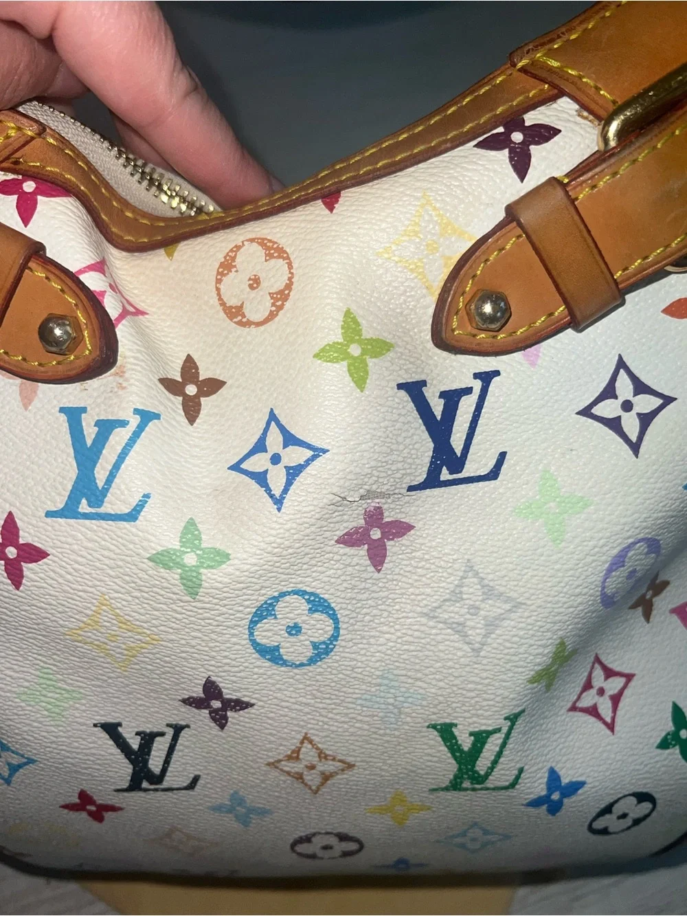 Louis Vuitton Greta Multicolor Monogram Shoulder Bag - White with Tan Trim